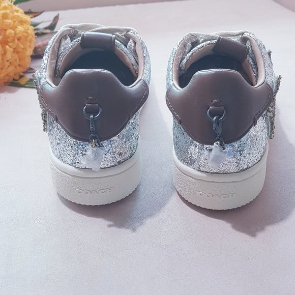 COACH STAR EMBELLISHED GLITTER & LEATHER SNEAKERS - Picture 11 of 14